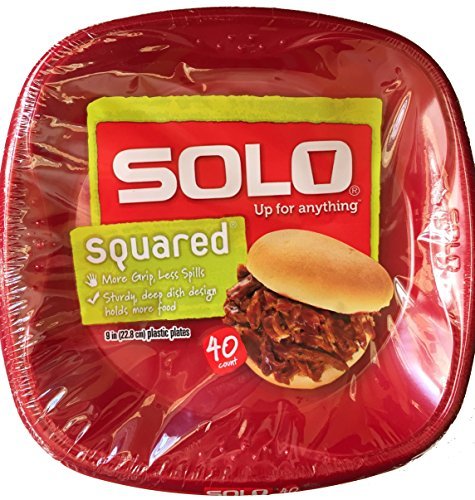 Solo Squared 9-Inch Red Plastic Plates - Durable Disposable Dinner Plates for Parties, BBQs, Picnics & Outdoor Events