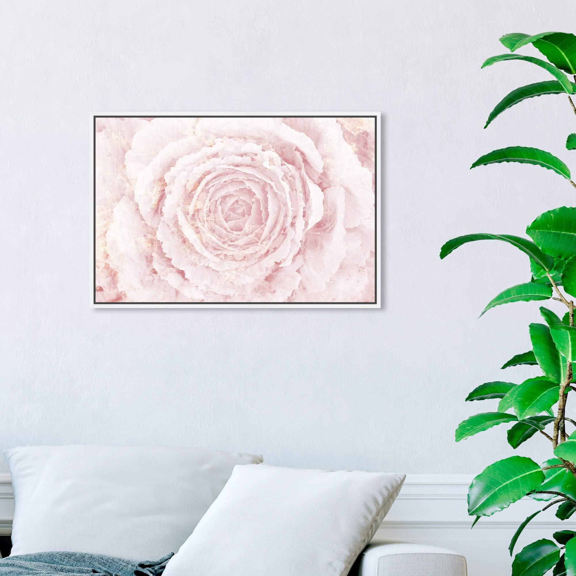 Blush Winter Flower Pink Floral Framed Wall Art Canvas Prints - Botanical Home Decor for Living Room, Bedroom & Office