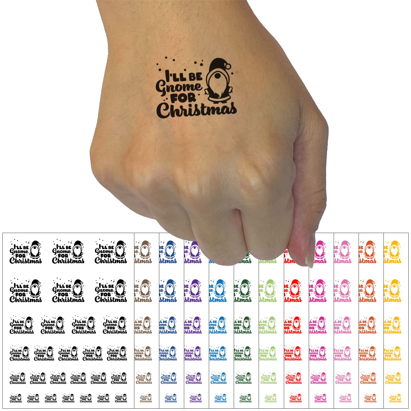 Waterproof Temporary Christmas Gnome Tattoos - Fake Body Art Set for Holiday Parties & Festive Decor (Black, 1 Sheet)
