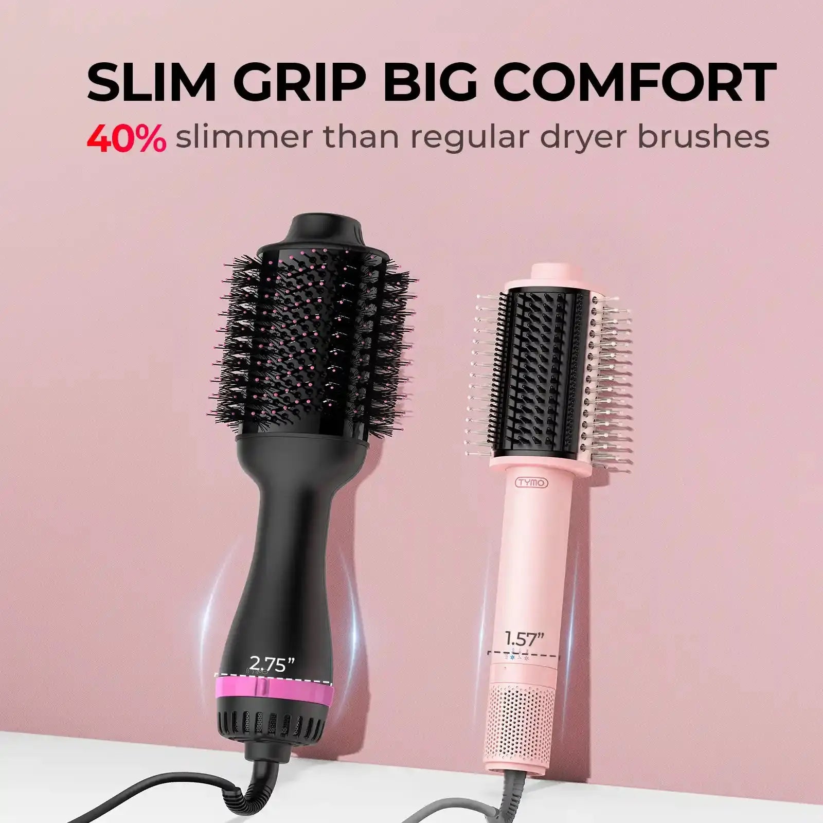 TYMO AirBeam 2-in-1 Hot Air Brush & Hair Dryer - Ionic Ceramic Styling Tool for Frizz-Free Shine - Perfect for Home & Travel Hair Care