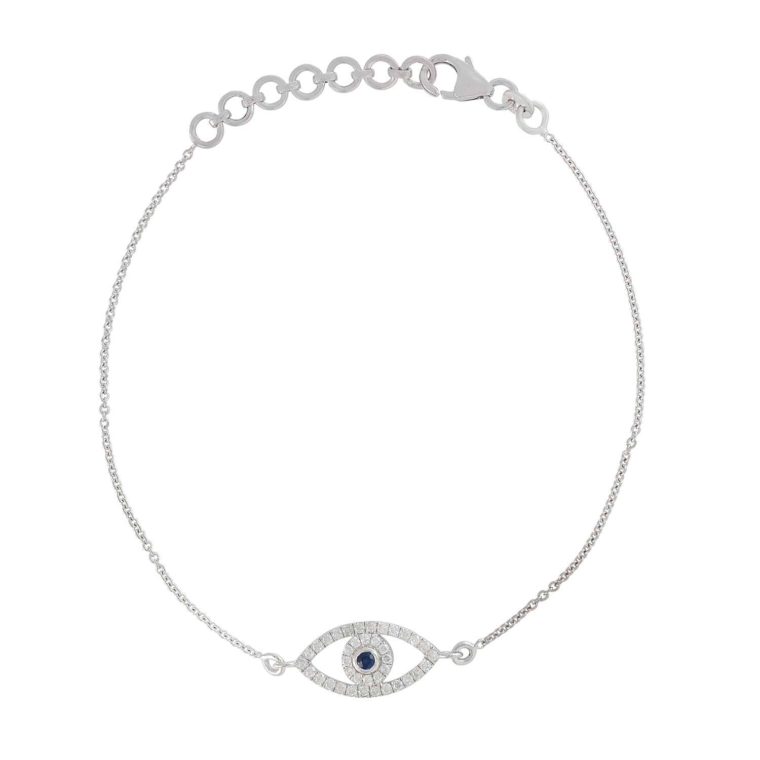 18K White Gold Blue Sapphire & Diamond Evil Eye Bracelet - Pave Bezel Set Design for Protection & Good Luck | Perfect Gift for Women, Birthday, Anniversary, Spiritual Jewelry