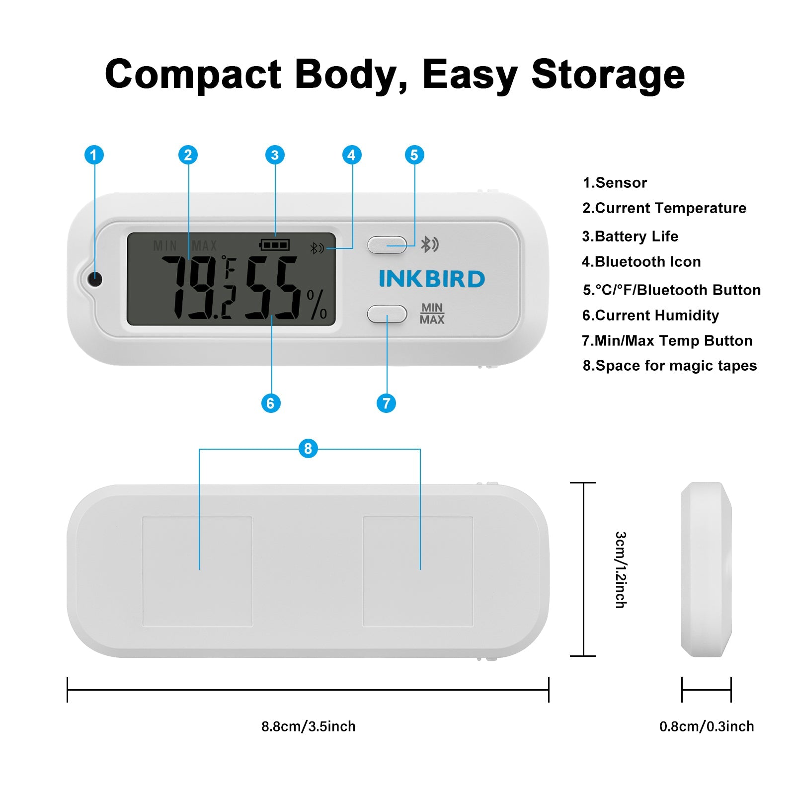 Bluetooth Digital Hygrometer Thermometer ITH 12S - Wireless Temperature & Humidity Monitor for Home, Greenhouse, Wine Cellar & Baby Room