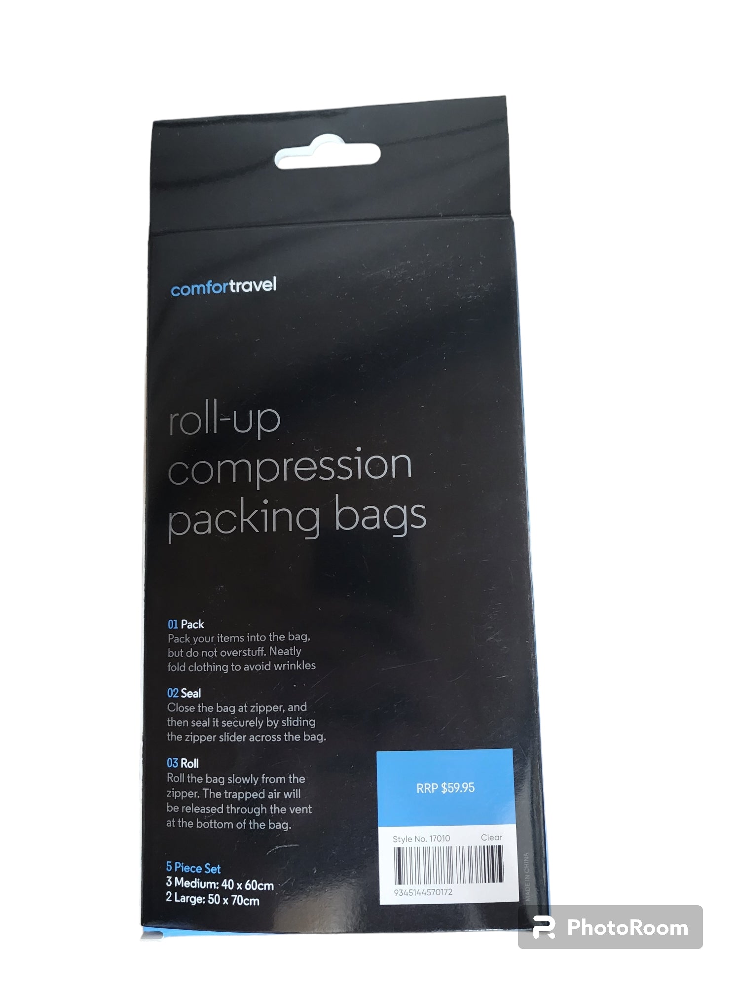 17010 Roll Up Compression Packing Bags - Pack of 5 | Space-Saving Travel Organizers for Clothes & Accessories | Perfect for Vacations, Camping & Business Trips