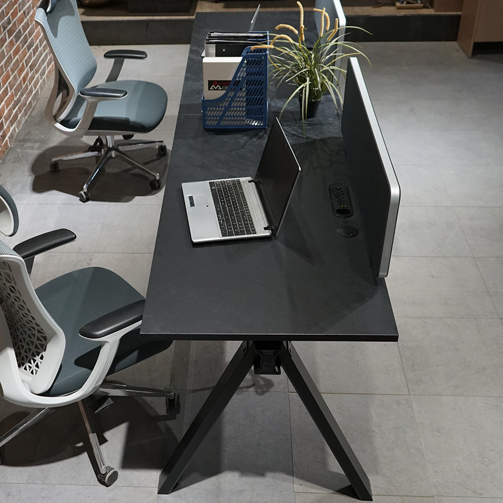 DOLAN 2-Seater Workstation Desk 2.8m Black Concrete - Modern Office Furniture for Home & Workspace, Perfect for Shared Desks in Small Offices or Study Rooms