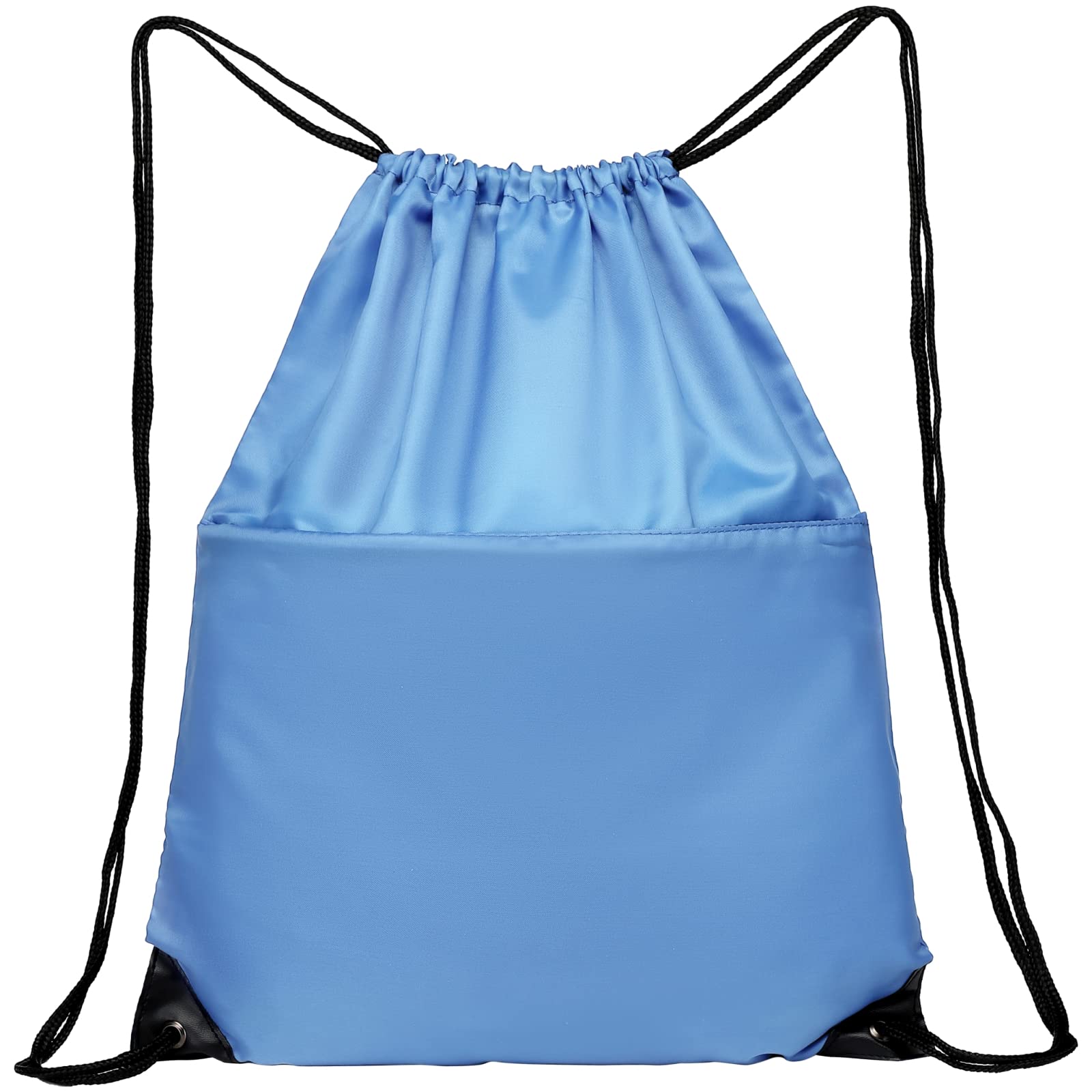 Lightweight 210D Nylon Drawstring Backpack - Foldable Sports Gym Bag with Zipper Side Pocket for Men & Women (Baby Blue) - Perfect for Workouts, Travel & School Essentials