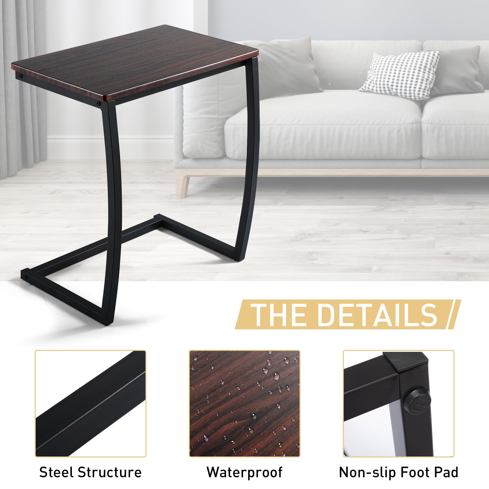 JAXPETY C-Shape TV Tray Table - Compact Desk for Living Room & Bedroom Use