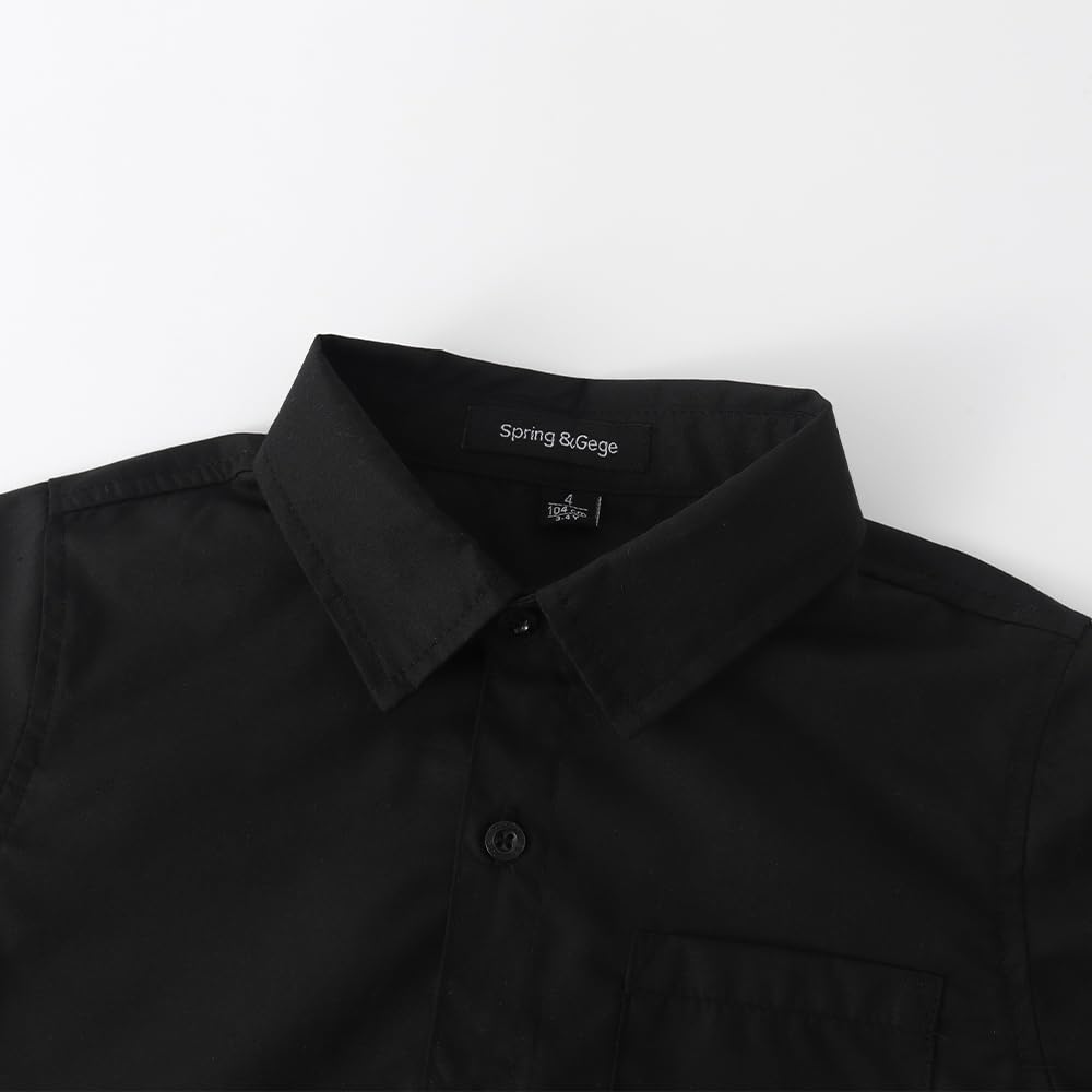 Spring&Gege Boys' Short Sleeve Dress Shirts - Formal Uniform Poplin Solid Button Down Shirt for School, Church & Special Occasions