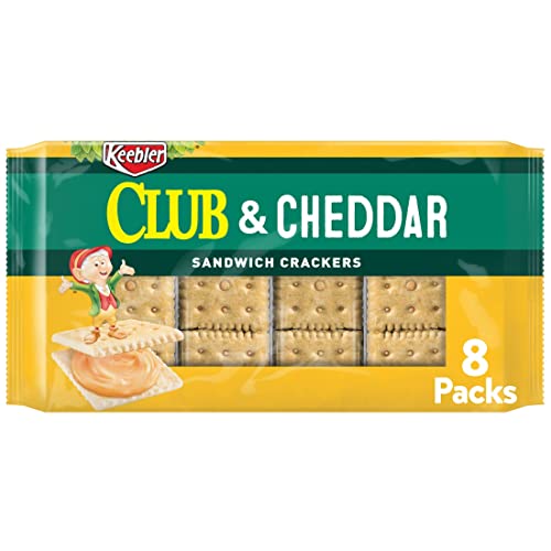 Keebler Sandwich Crackers - Club & Cheddar Cheese - 11oz Tray (8 Packs) | Single Serve Snacks for Office, School Lunch, Kids & Adults | Perfect for Picnics, Road Trips & On-the-Go Snacking