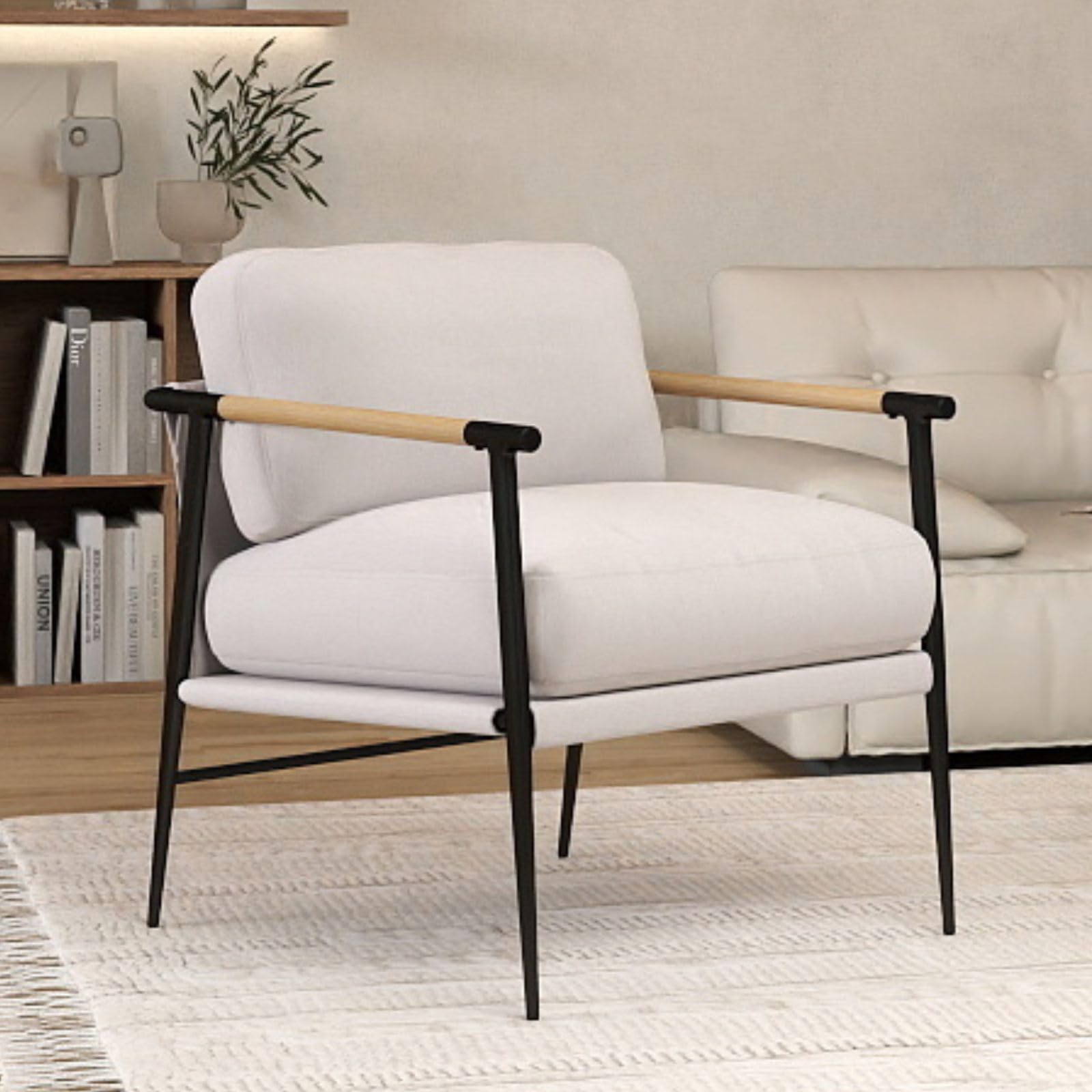 LukeAlon Mid-Century Modern Chenille Accent Chair - Ultra Soft Upholstered Lounge Chair with Sturdy Metal Legs, Beige | Perfect for Living Room, Bedroom, Reading Nook & Reception Areas