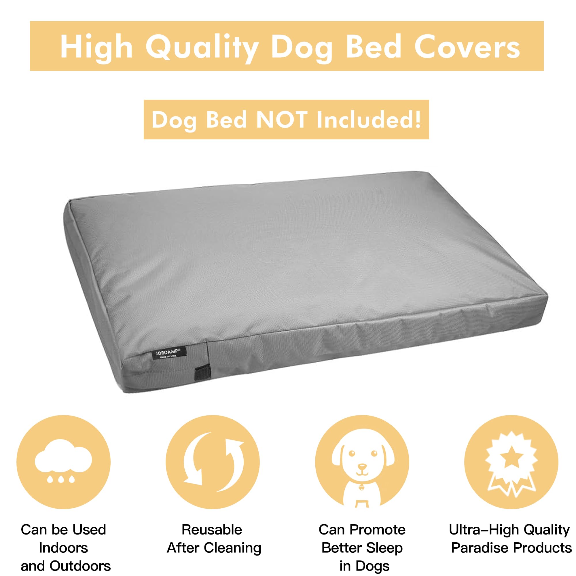 Washable Waterproof Dog Bed Cover Replacement - Large 34x22x3.5 Inches Pet Crate Kennel Removable Canvas Cover with Zipper (Gray) | Perfect for Indoor/Outdoor Use, Travel & Kennel Protection