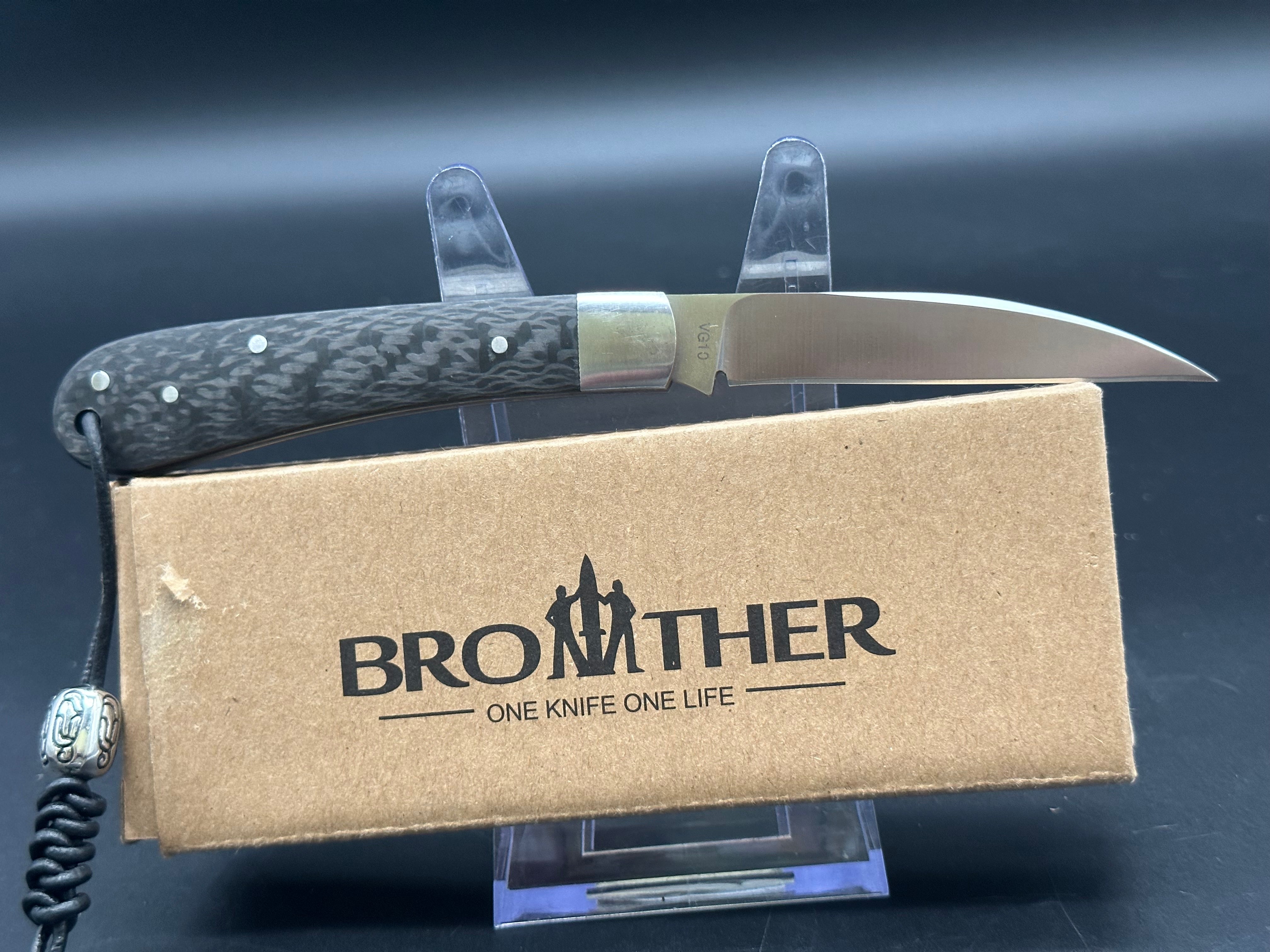 Brother 1508 Warncliffe Folding Pocket Knife with VG-10 Stainless Steel Blade & Carbon Fiber Handle - EDC, Camping, Hiking, Outdoor Survival Gear