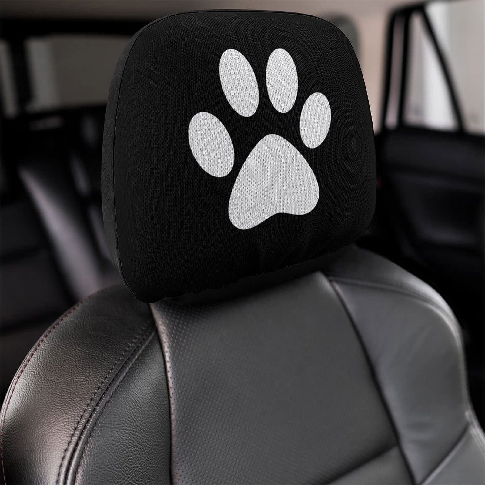 Bagea-Ka 2 Pack Black Animal Paw Print Car Headrest Covers - Universal Fit for Most Car & Truck Models - Seat Protector for Men & Women - Perfect for Pet Lovers & Road Trips