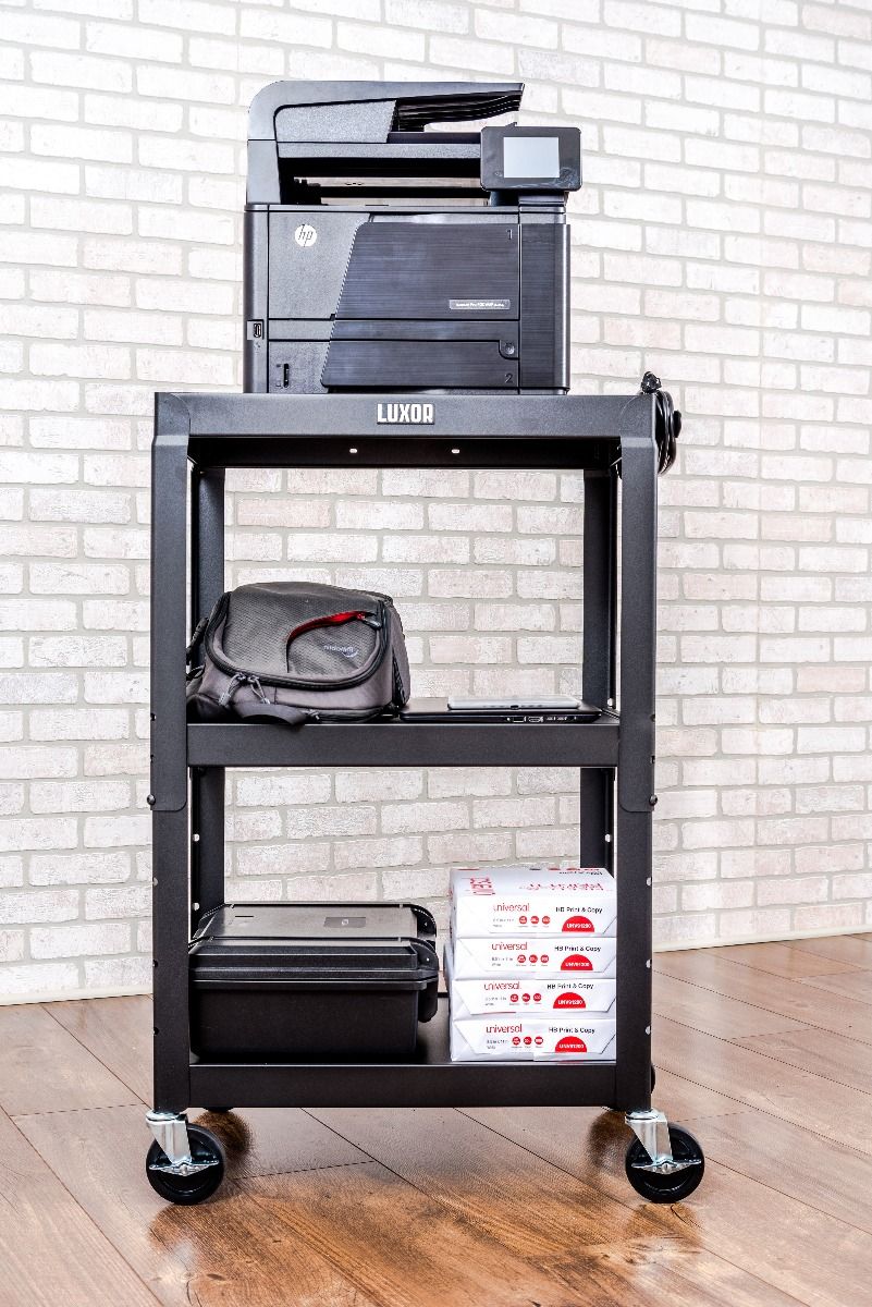 Adjustable Height Steel AV Cart with Wheels - Mobile Stand for Projector, TV, Monitor - Perfect for Classrooms, Offices, and Home Theaters