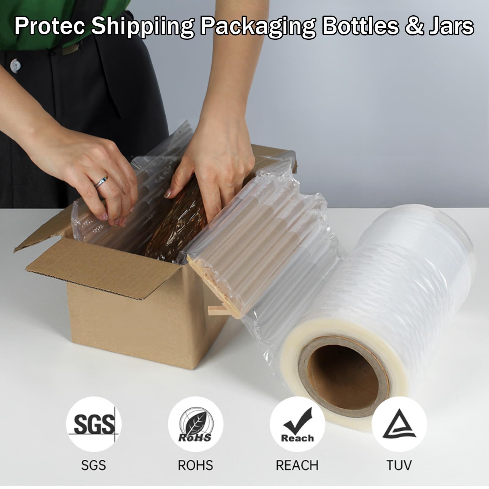 6 inch x 164ft Inflatable Bubble Wrap - Air Pillows for Shipping, Packaging & Moving | Protective Cushioning for Fragile Items, Electronics & Furniture | Eco-Friendly Packing Solution for Home & Business