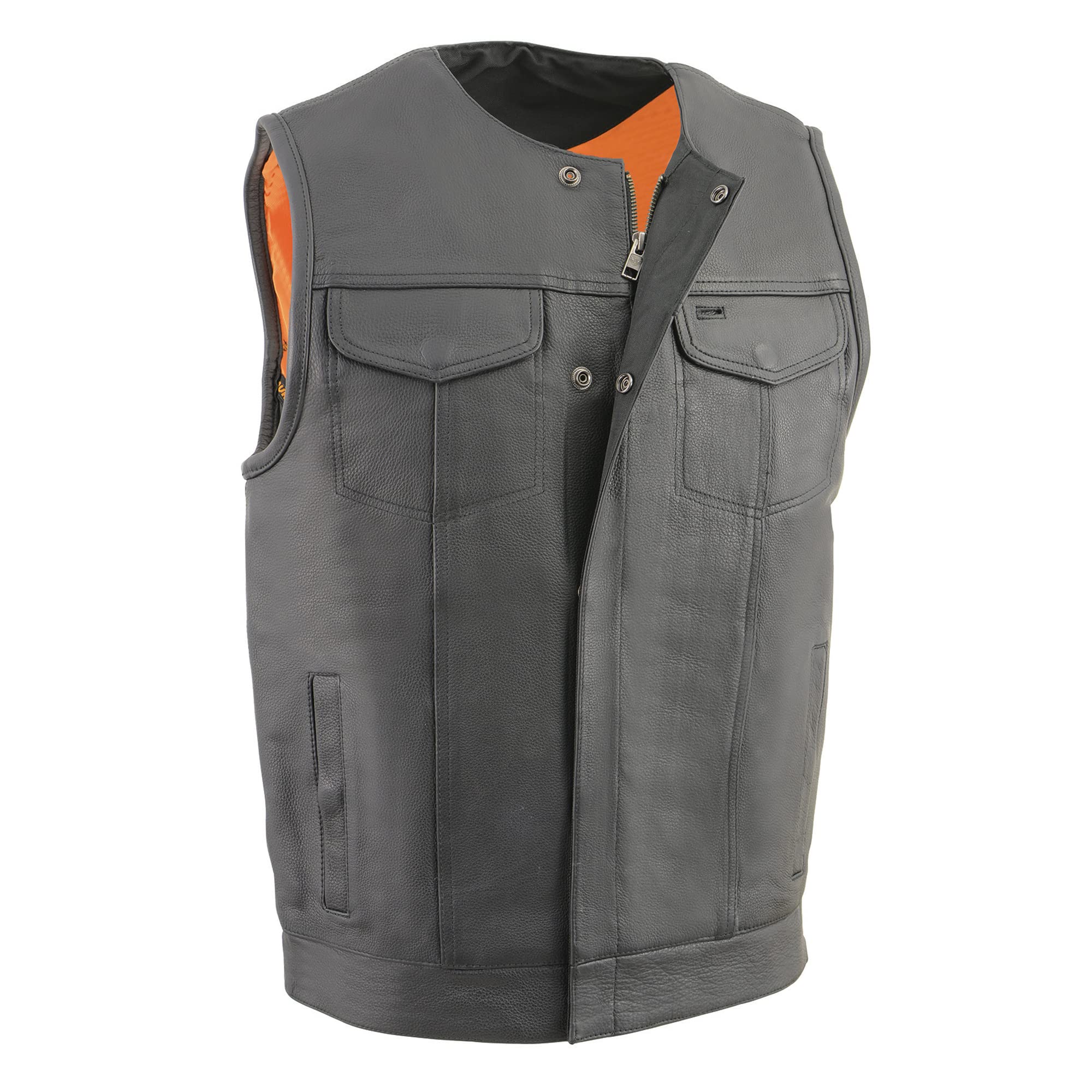Milwaukee Leather Men's MLM3511 Snap & Zip Front Collarless Leather Vest for Motorcycle Riding & Casual Wear