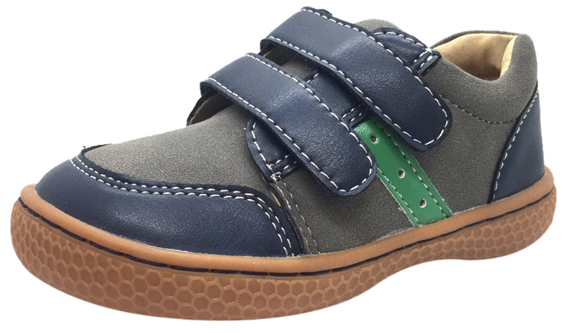 Livie & Luca Boys Sagan Navy & Green Leather Sneakers with Double Hook & Loop Straps – Comfortable Casual Shoes for Toddlers & Kids – Perfect for Playdates, School & Everyday Wear