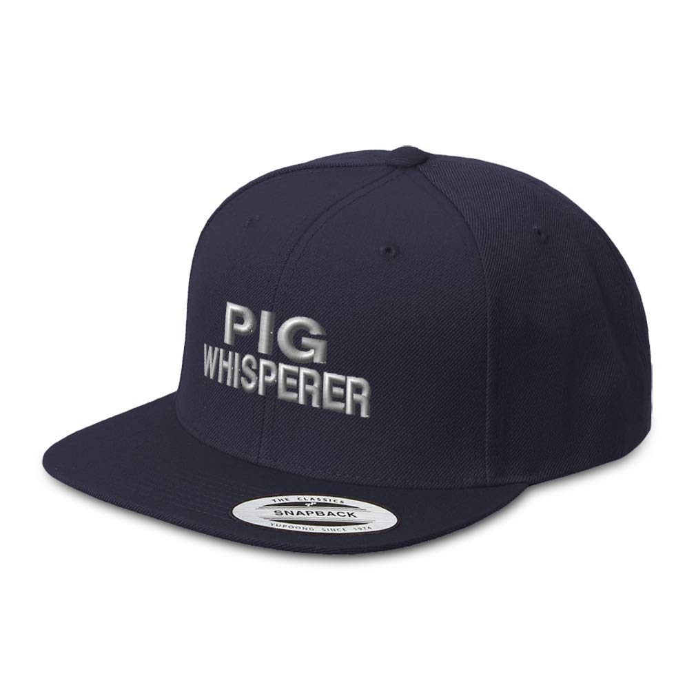 Pig Whisperer Snapback Hat for Men & Women - Embroidered Acrylic Flat Bill Baseball Cap in Navy Blue | Casual Wear, Outdoor Activities, Sports Fan Gift