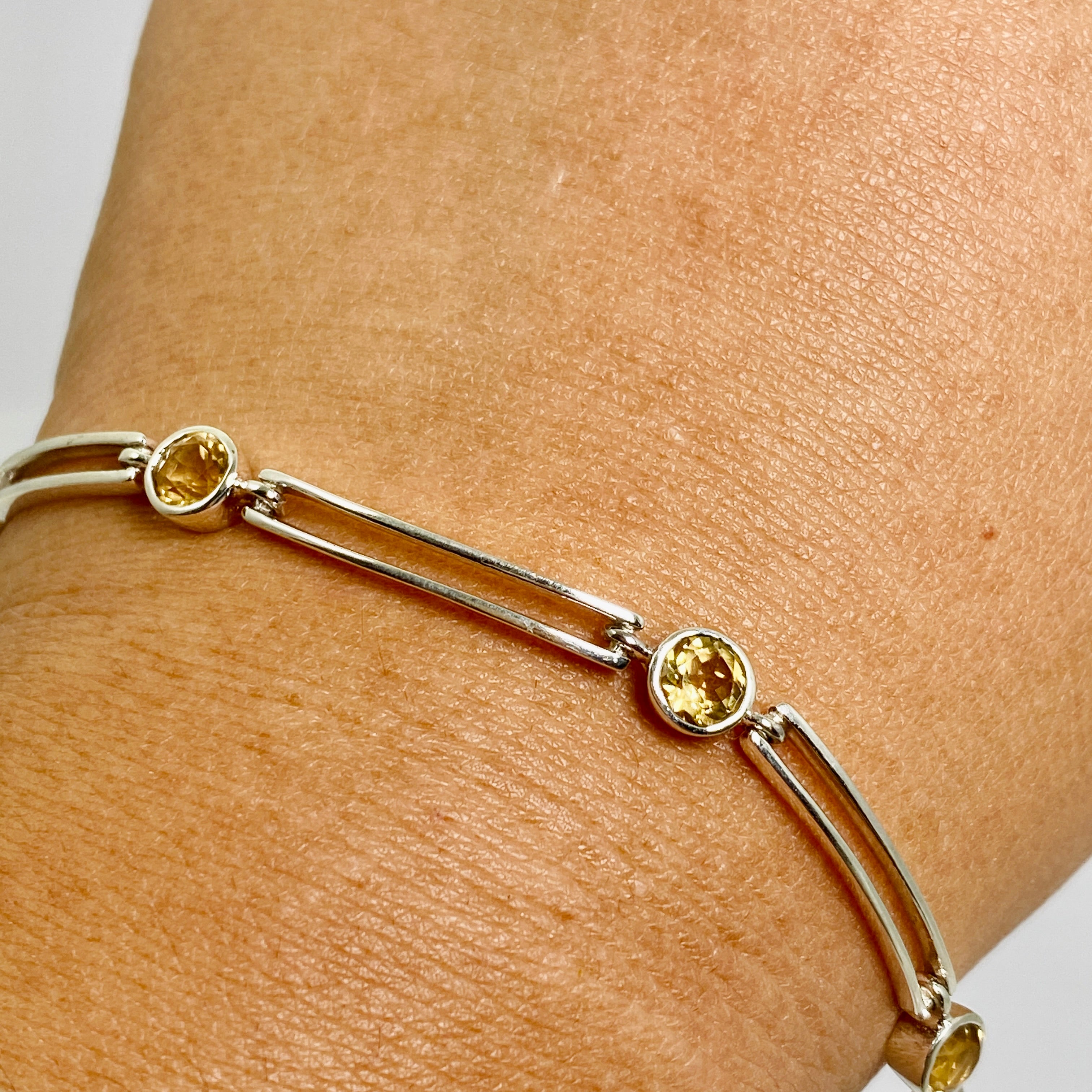 Citrine Round Faceted Gemstone Bracelet with Silver Split Spacer Design - Elegant Jewelry for Women, Perfect for Parties, Weddings & Everyday Wear