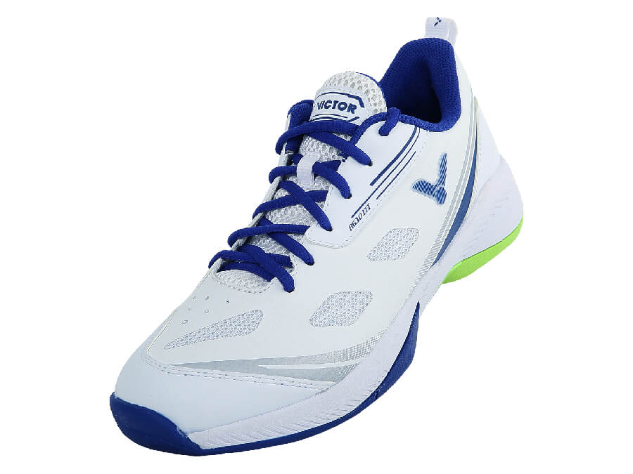 Victor A610III AB Court Shoes for Badminton & Volleyball - Lightweight Non-Mark Indoor Sports Shoes with Superior Grip in Pearly White/Mazarine Blue - Perfect for Gym, Court & Indoor Training Sessions