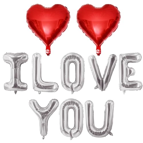 Silver I Love You Red Hearts