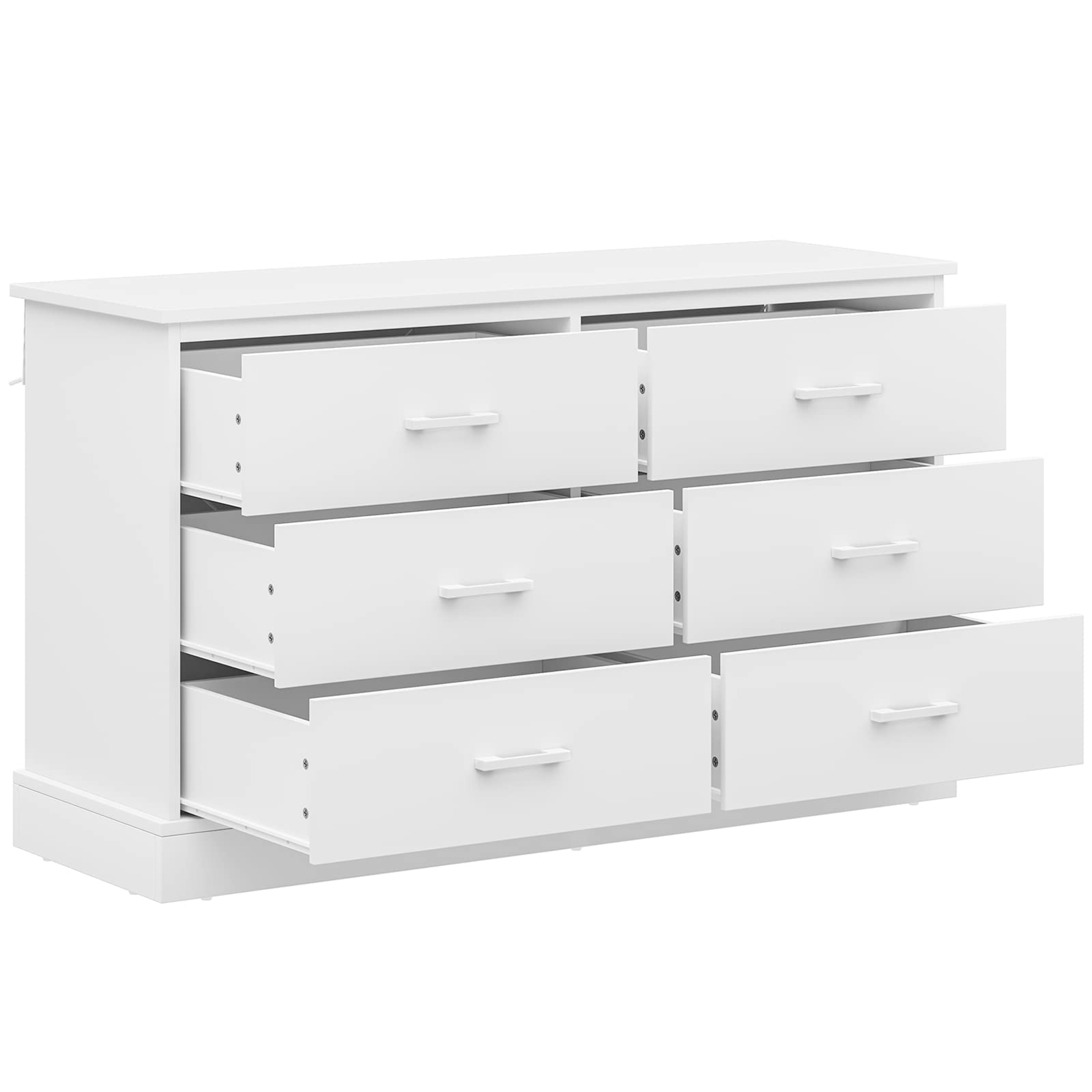Hasuit White 6-Drawer Double Dresser - Solid Wood Bedroom Storage Tower with Sturdy Base | 6-Drawer Wide Chest Organizer for Clothes, Linens & Accessories | Perfect for Bedroom, Hallway, Entryway or Dorm Room Storage Solutions