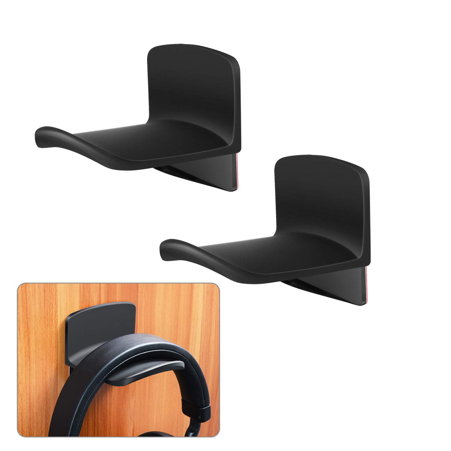 2 Pack Universal Adhesive & Screw Mount Headphone Hanger Hooks - Wall & Desk Gaming Headset Holder, Earphone Stand Rack (Black) - Perfect for Gaming Setup, Office & Home Organization
