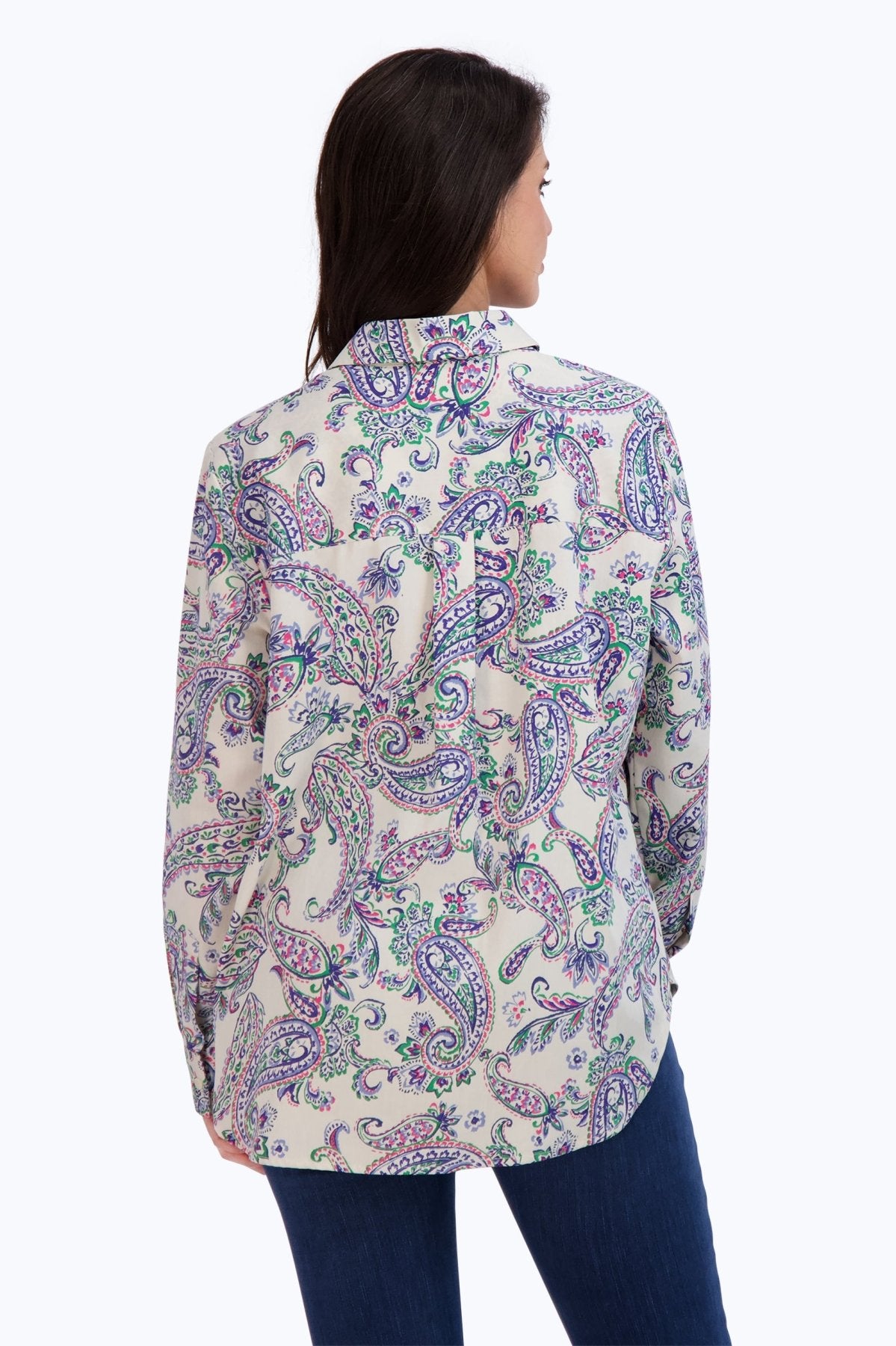 Stylish Boyfriend Paisley Print Long Sleeve Tunic Top for Women | Flowy Casual Blouse | Perfect for Date Night, Office Wear & Weekend Outfits