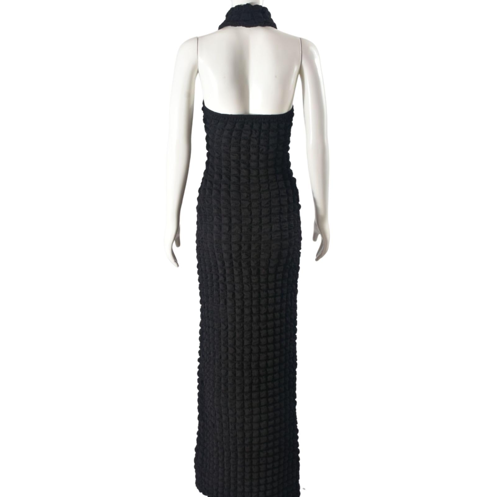 Sexy Women's Halter Sleeveless Sundress - Backless Cocktail Maxi Dress with Bubble Texture for Beach, Party & Prom Night Outfits