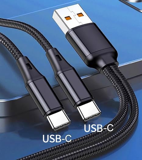 4FT 2-Pack Dual USB C Splitter Cable - 2-in-1 Multi Charging Nylon Braided Cord - USB A to Double USB C Port Compatible with iPhone 16/15, iPad Pro/Air, Samsung S24, Moto, Google Pixel 8, LG - Perfect for Home, Office & Travel Charging Solutions