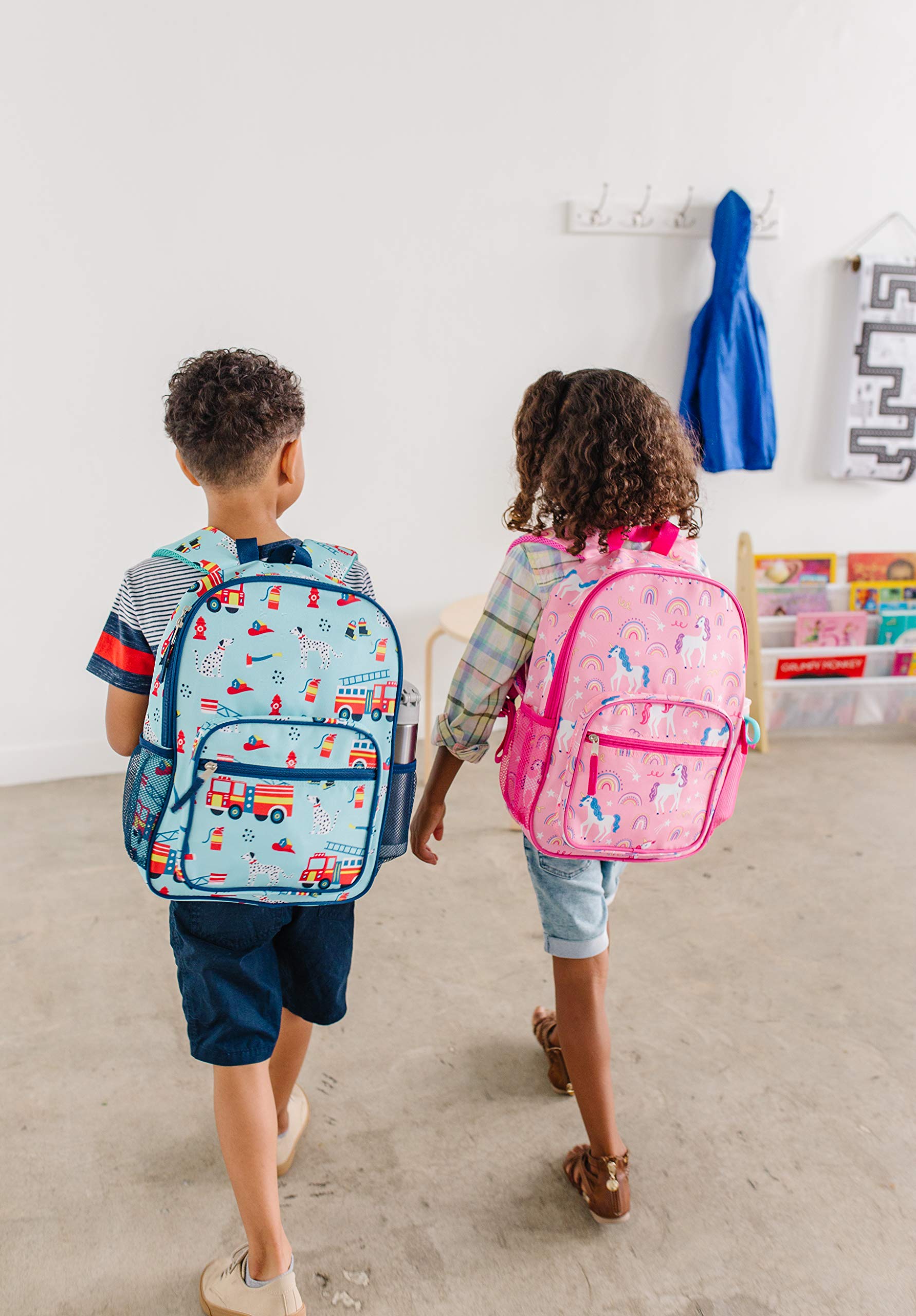 Wildkin Day2Day Kids Backpack for School & Travel - Durable Children's Backpack with Side Mesh Pocket & Firefighter Design - Perfect for Elementary Students, Daycare, Camping & Outdoor Adventures