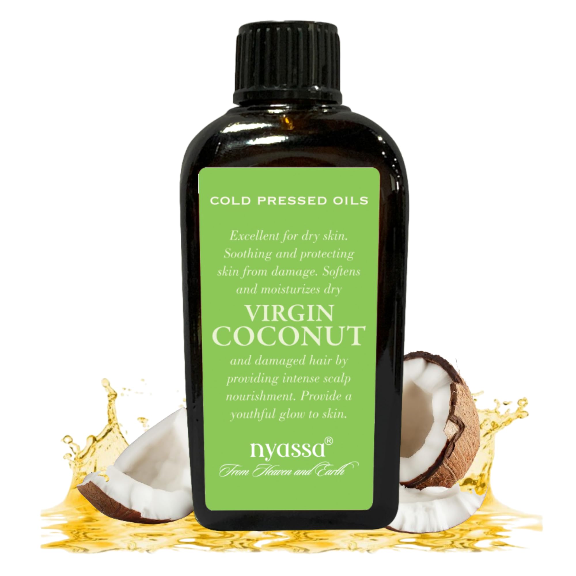 Nyassa Cold Pressed Virgin Coconut Oil 100ml - 100% Pure Natural Undiluted Coconut Oil for Skin & Hair - Rich in Vitamin E, Hydrating Moisturizer - Paraben Free, Silicone Free, Cruelty Free - Perfect for Cooking, Hair Care & Skin Hydration