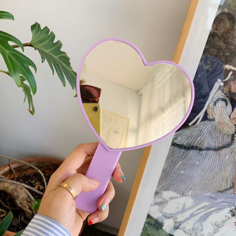 2Pcs Heart-Shaped Handled Makeup Mirror - Compact Cosmetic Mirror with Handle for Women & Girls, Purple - Perfect for Home, Salon, Travel & Gift Giving