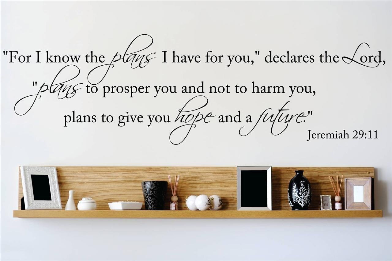 Vinyl Wall Decal Quote - 'I Know The Plans I Have for You' Bible Verse Home Decor - 12x30 Inch Removable Wall Sticker for Bedroom, Nursery & Living Room