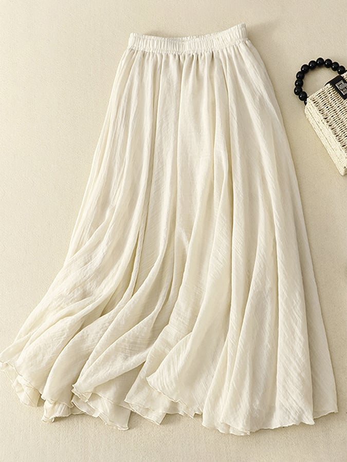 Lovevop Women's Cotton Linen Elastic Waist Casual Swing Skirt - Comfortable Summer Midi Skirt for Beach, Travel and Everyday Wear