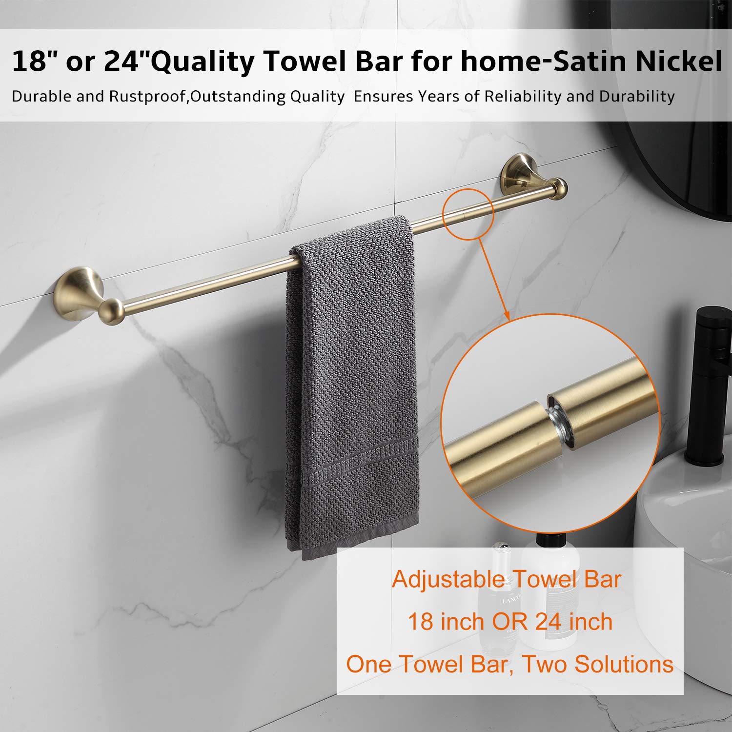 Brushed Brass Bathroom Hardware Set - 4-Piece Adjustable Expandable Towel Bar, Towel Ring, Robe Hook & Toilet Paper Holder - Wall Mounted Bathroom Accessories for Modern & Luxury Home Decor
