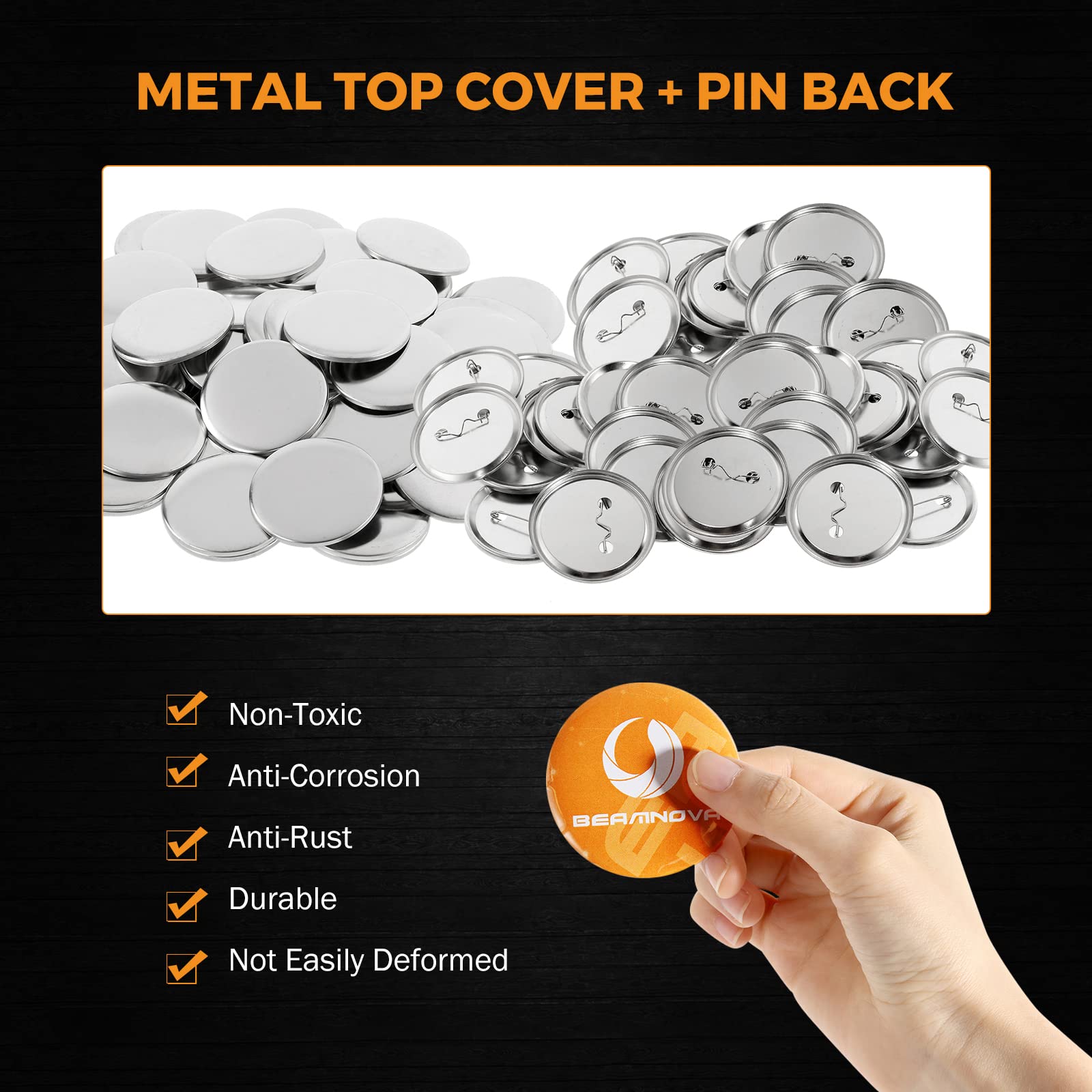BEAMNOVA 100 Sets of 58mm (2.28 Inch) Metal Button Supplies for Button Maker Machine - Blank DIY Pin Badge Making Parts with Slick Metallic Back - Perfect for Crafting, DIY Projects, School Events & Promotional Merchandise