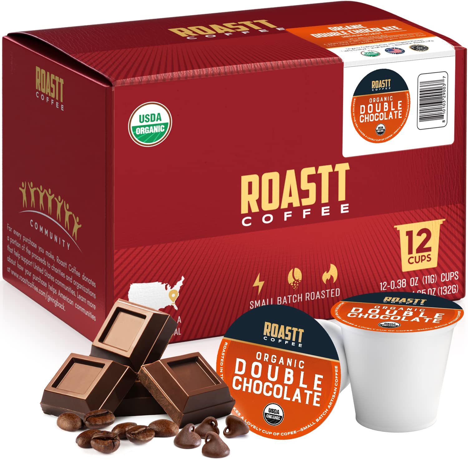 Organic Double Chocolate Coffee Pods for Keurig K-Cup Brewers - Medium Roast Caffeinated Coffee, Hot or Iced, 12 Count - Perfect for Home, Office & Gifts