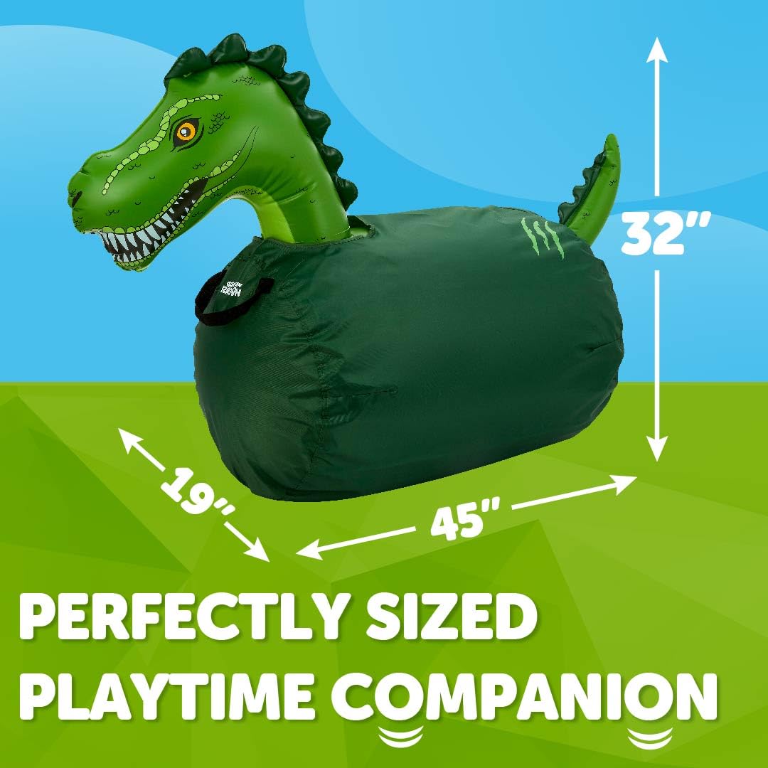 WADDLE Large Inflatable Bouncy Hopper Ride-On Toy - Durable Indoor/Outdoor Bouncy Horse for Kids Ages 5+, Supports Up to 250lbs - Fun Dinosaur Toy with Easy-Grip Handles for Boys & Girls - Perfect for Backyard Play, Birthday Parties & Active Playtime (Trex)
