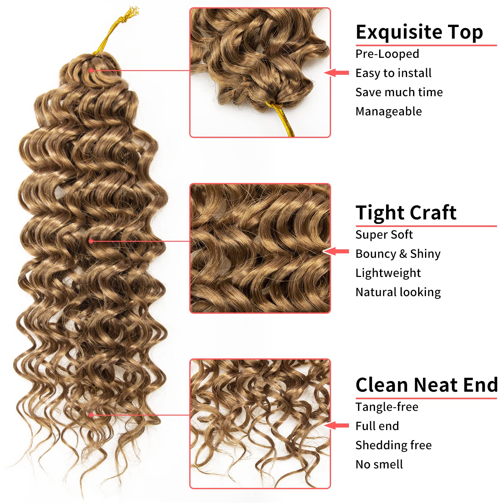 GoGo Curl Crochet Hair Extensions for Women - 12 Inch Water Wave Human Hair (Pack of 6) #27 - Deep Wave Beach Curls for Natural Look | Perfect for Braiding, Styling & Everyday Wear