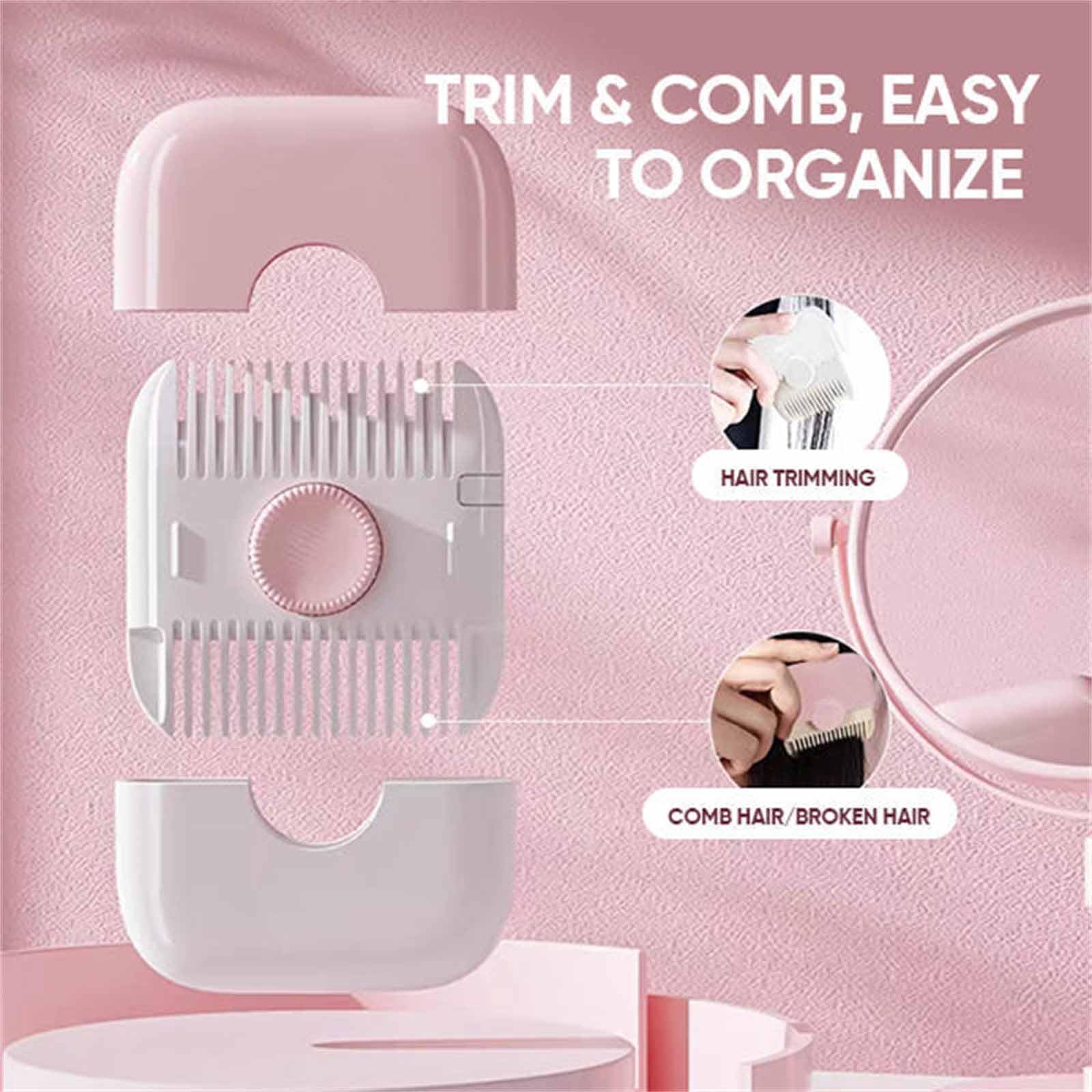 Behound 2-in-1 Hair Trimmer & Clipper Comb - Multifunctional Hair Cutting Kit for Women & Men, Portable Manual Hairdressing Tool (Pink) - Perfect for Home Use, Travel & DIY Haircuts