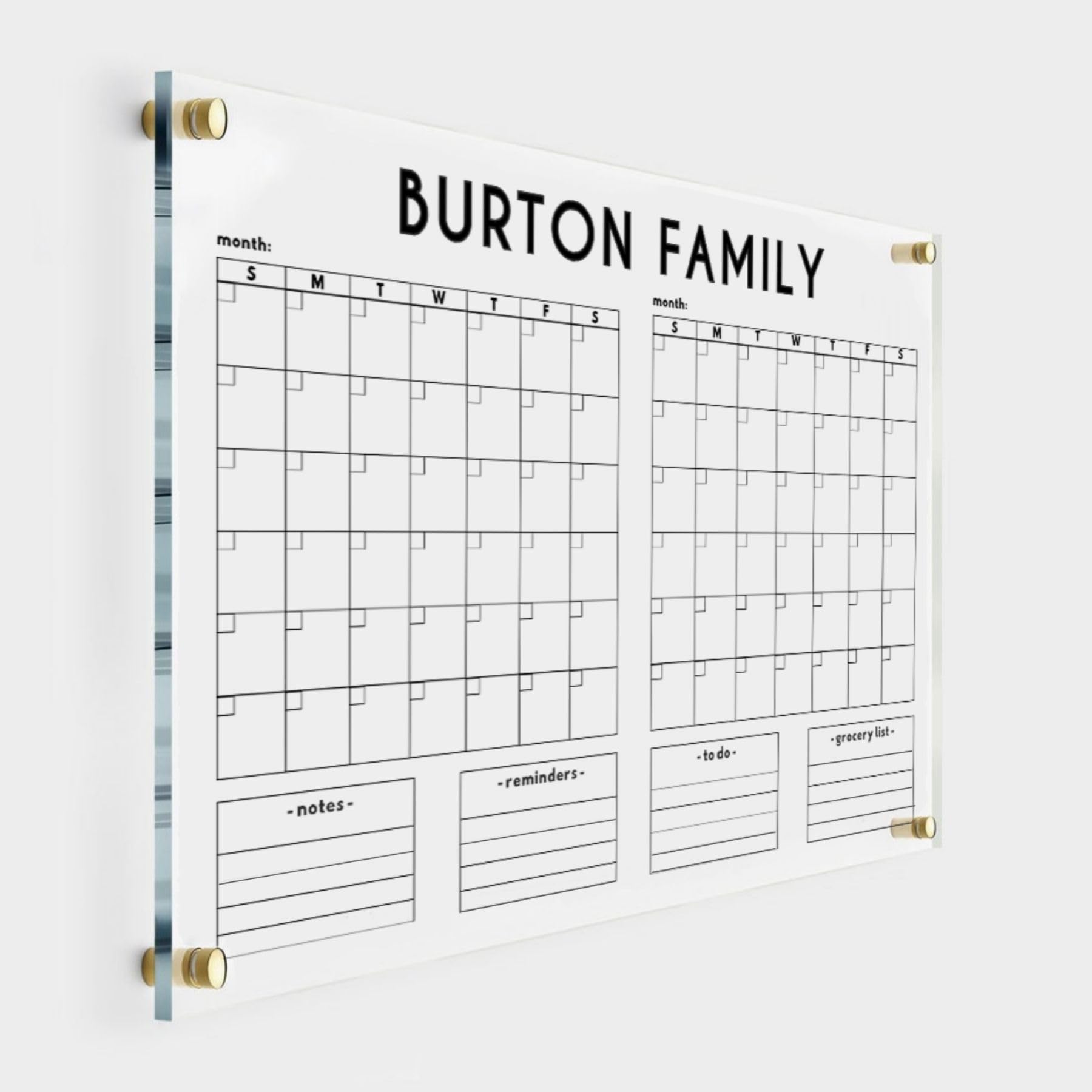 Personalized Acrylic Two-Month Wall Calendar 2025 - Family Planner with Marker, Monthly & Weekly View | Perfect for Home, Office & School Organization