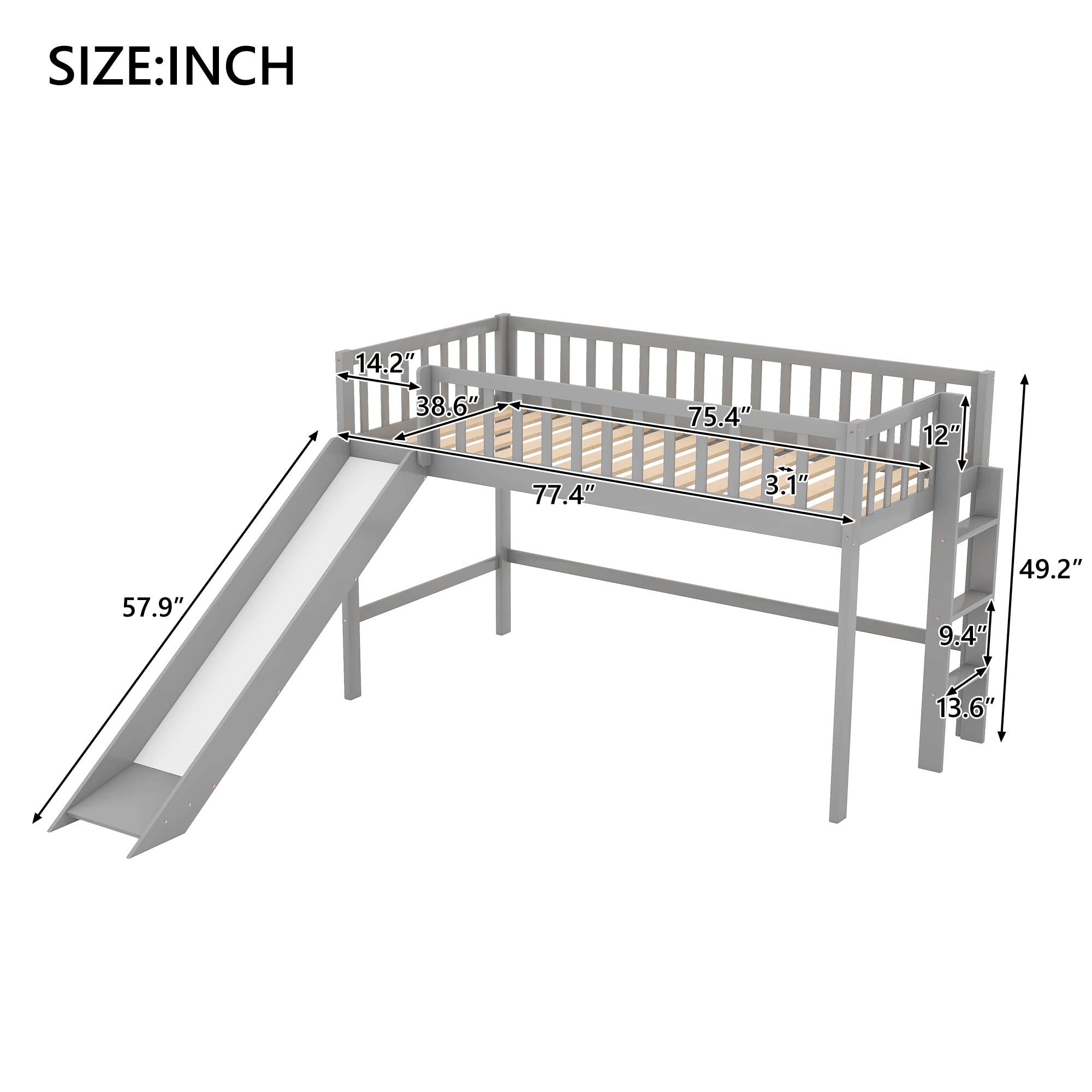 Merax Twin Loft Bed with Slide & Ladder - Solid Wood Frame for Kids' Room