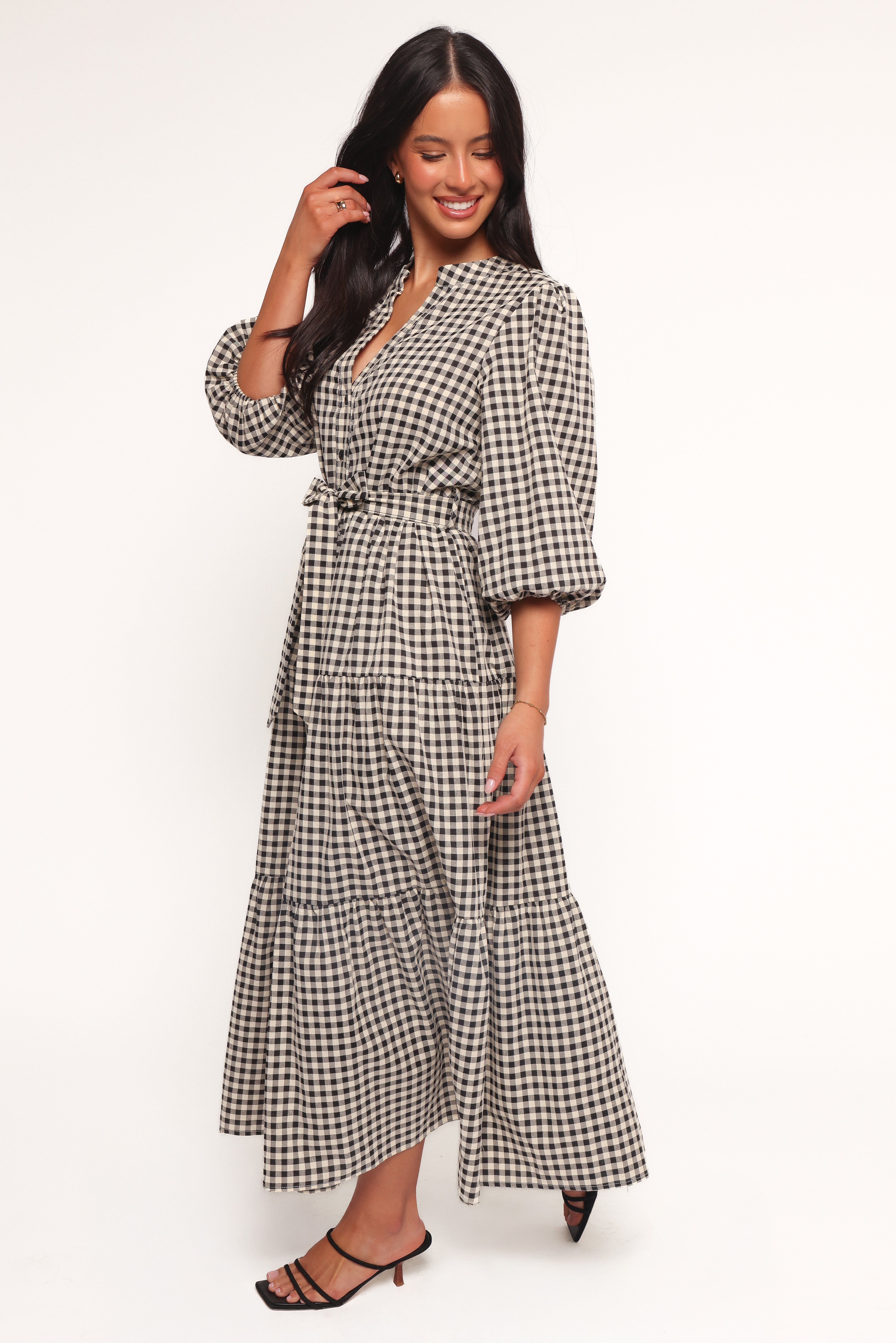 Dixon Maxi Dress - Black & Cream Gingham Print Flowy Summer Dress for Women | Perfect for Beach Vacations, Date Nights & Casual Outings