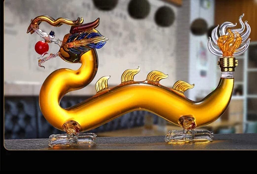 12 Chinese Zodiac Whiskey Decanter Set - Hand-Blown Glass Dragon Design 1000ml Wine & Liquor Decanter - Elegant Home Bar Accessory for Gifts & Entertaining