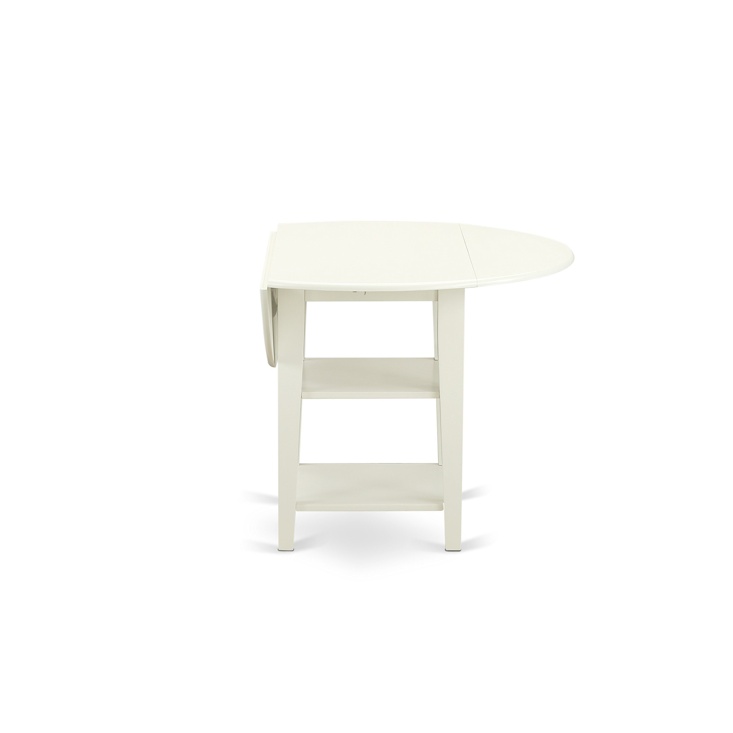 East West Furniture SUDA3-LWH-W 3-Piece Round Dining Table Set with Drop Leaf & Storage Shelves, 2 Wooden Chairs, 42x42 Inch, Linen White - Perfect for Small Spaces, Breakfast Nooks & Cozy Apartments