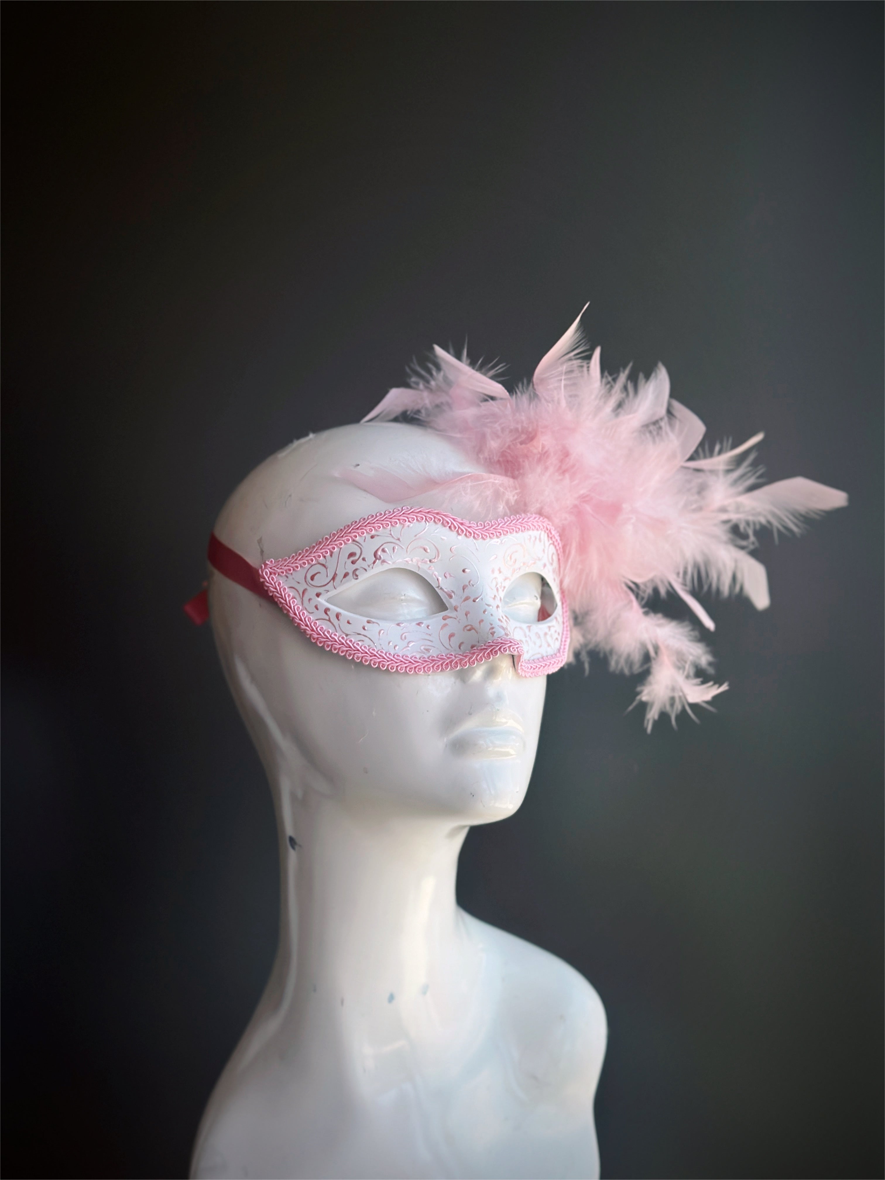 Grace Filigree Mask with Pink Feathers - Elegant Venetian Style Face Mask for Mardi Gras, Costume Parties, Masquerade Balls & Themed Events