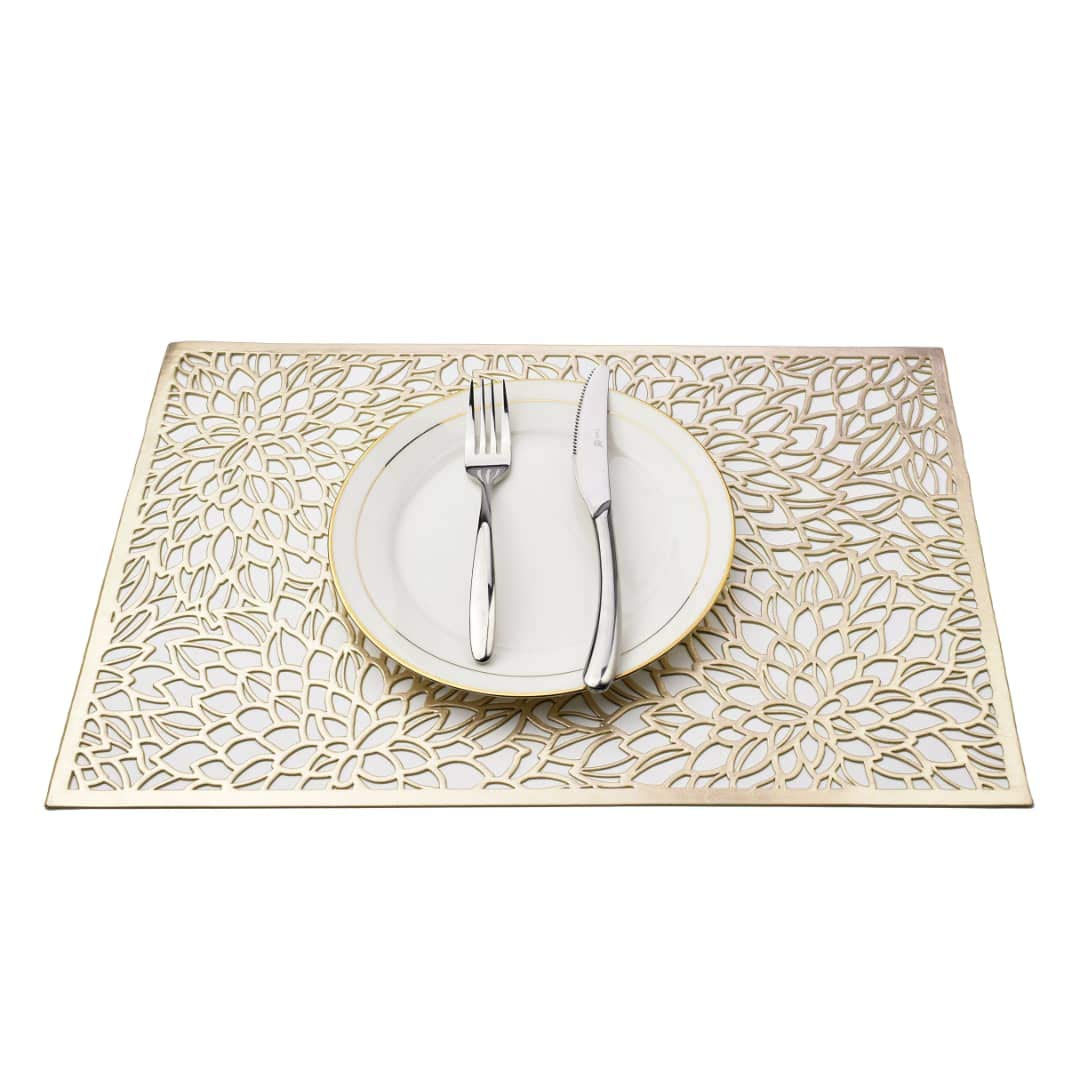 4 Pack PVC Gold Placemats - Elegant Table Setting for Dining, Parties & Home Decor - Waterproof & Easy Clean Table Mats for Everyday Use