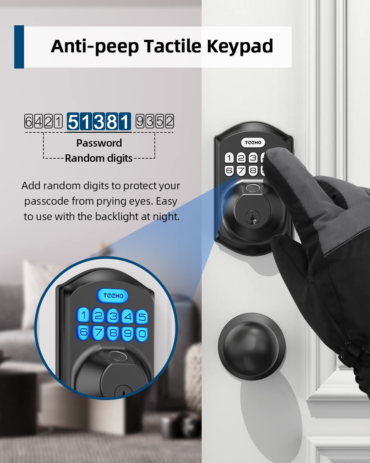 TEEHO Smart Fingerprint Keyless Entry Door Lock - Keypad Deadbolt with Handle - Auto Lock & Easy Installation - Matte Black - Secure Your Home & Office with Touchless Access