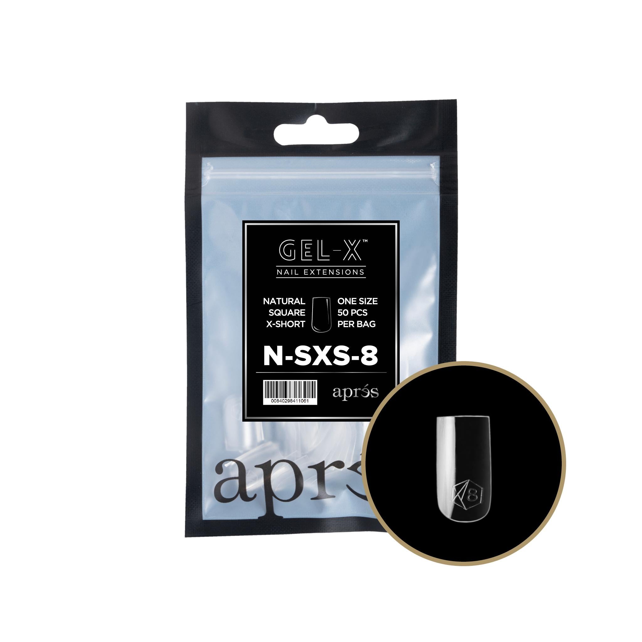 Apres Gel X 2.0 Refill Bags - Natural Square Extra Short Nail Tips Size 8 (50 Pcs) | DIY Nail Extension Kit for Salon & Home Manicure