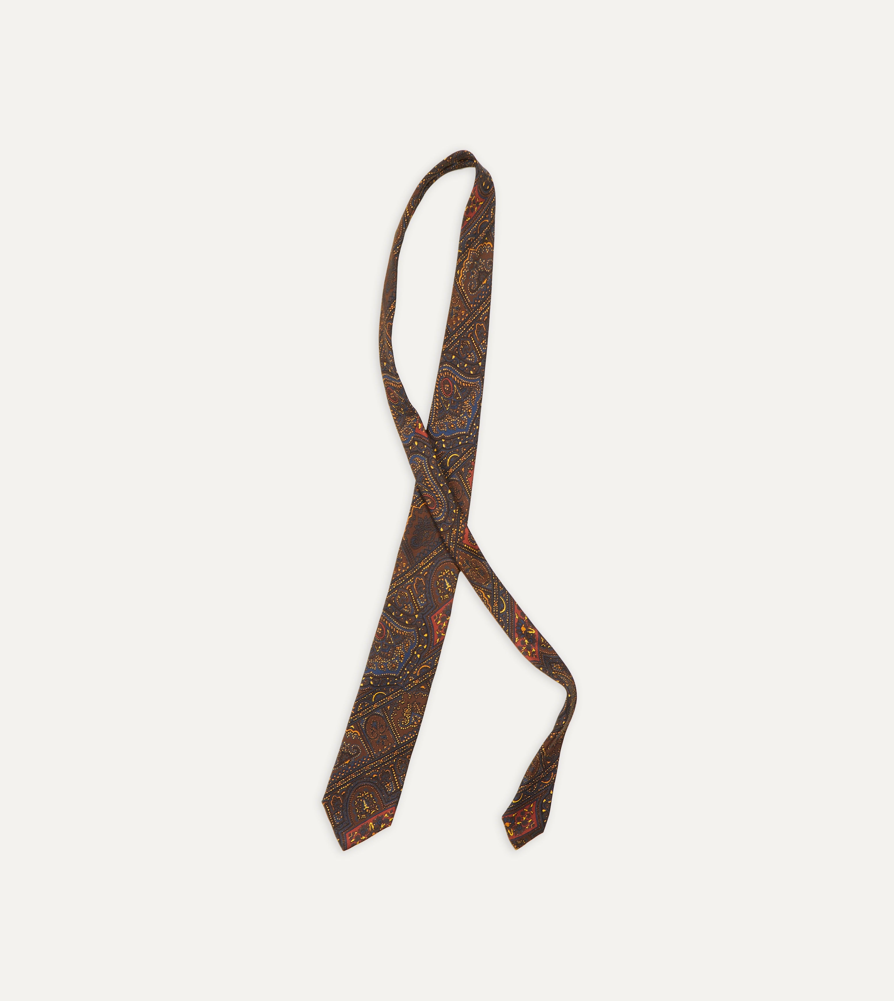 Brown, Navy & Red Paisley Print Madder Twill Silk Tie for Men - Elegant Formal Necktie for Business, Weddings & Special Occasions